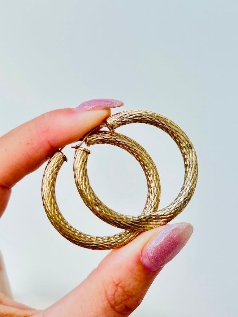 Huge 9ct Gold Hoop Earrings - 4