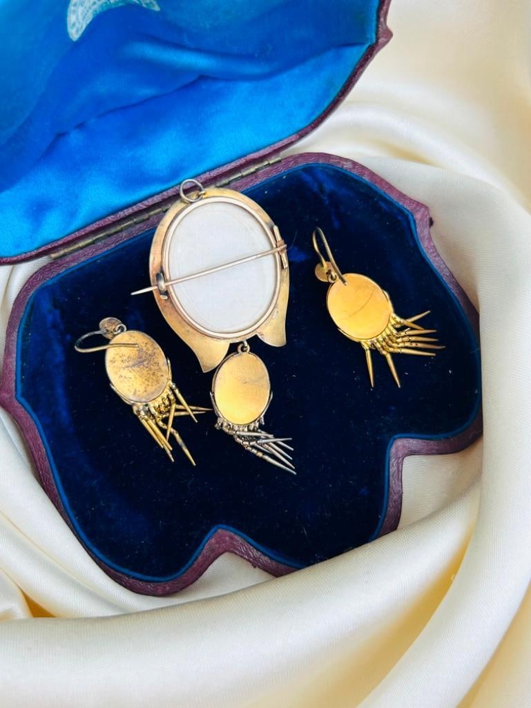 Antique Blue and White Enamel Star, Pearl and Tassel Brooch and Earrings Suite in Gold amazing anti - 6