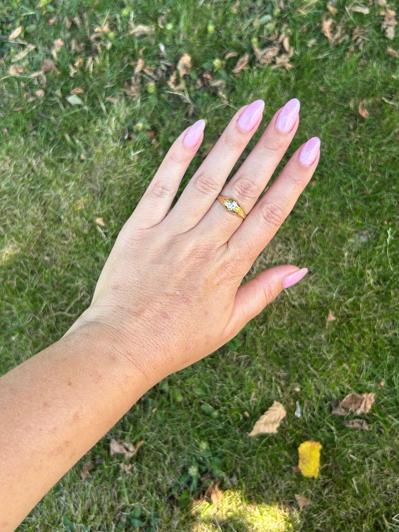 Antique chunky 18ct yellow gold .50pt diamond belcher ring - 2