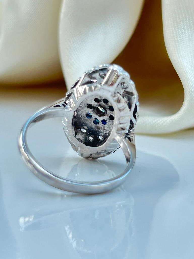 18ct White Gold Diamond and Sapphire Floral Navette Ring - 7
