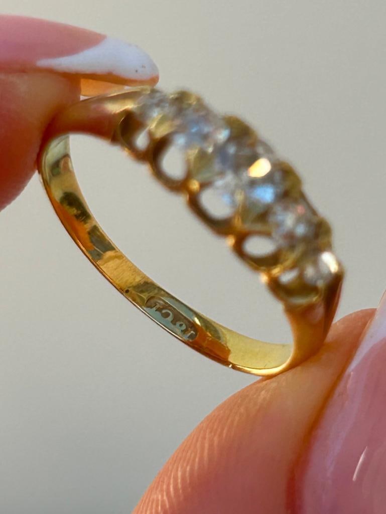 Antique 18ct Yellow Gold Diamond 5 Stone Ring Approx 60pts Total - 5