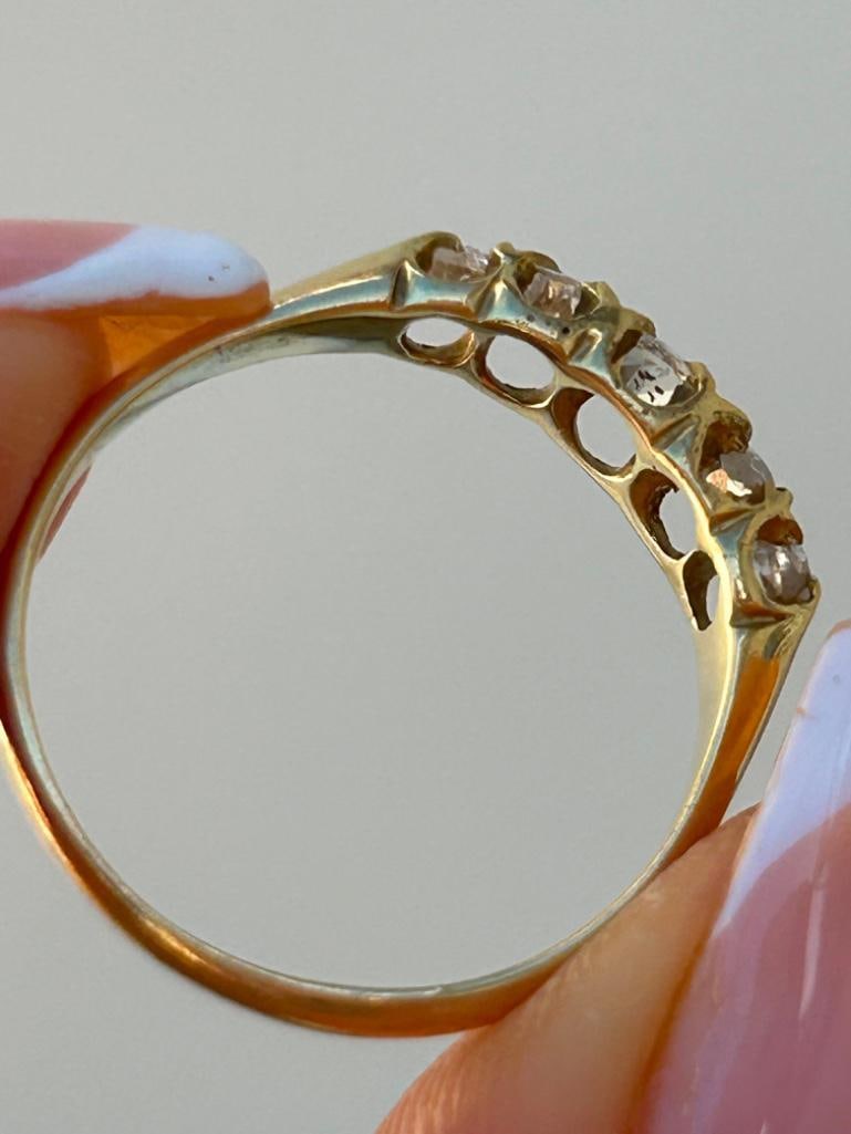 Antique 18ct Yellow Gold Diamond 5 Stone Ring Approx 60pts Total - 6