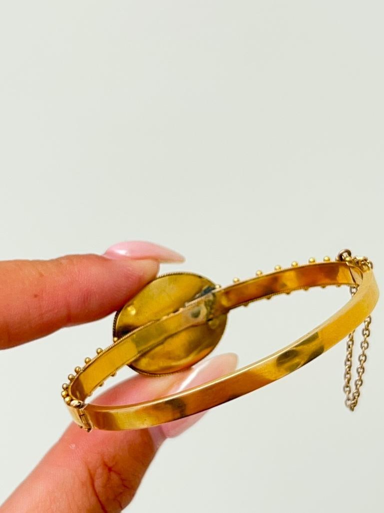 Rare pair of antique black enamel 18ct yellow gold and rose diamond bangle bracelet - 6