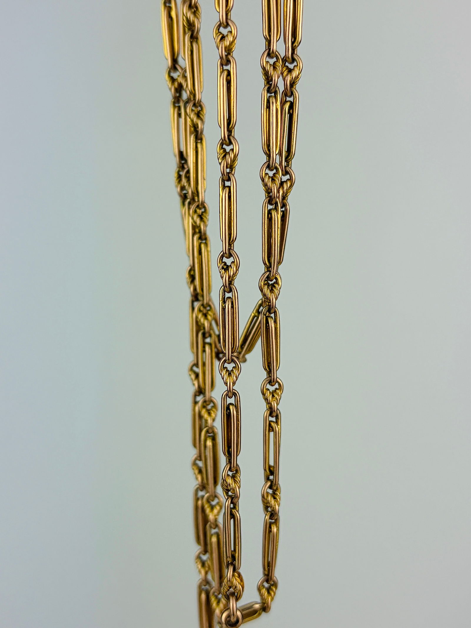 victorian era 9ct rose gold heavy long guard chain necklace - 2