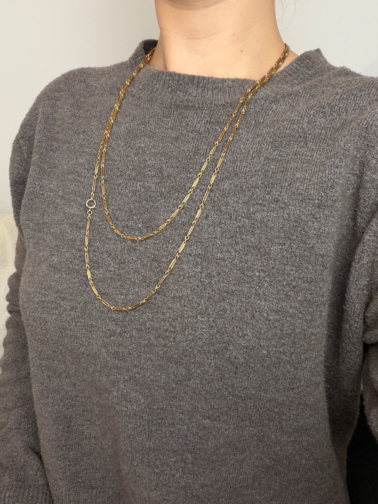 victorian era 9ct rose gold heavy long guard chain necklace - 7