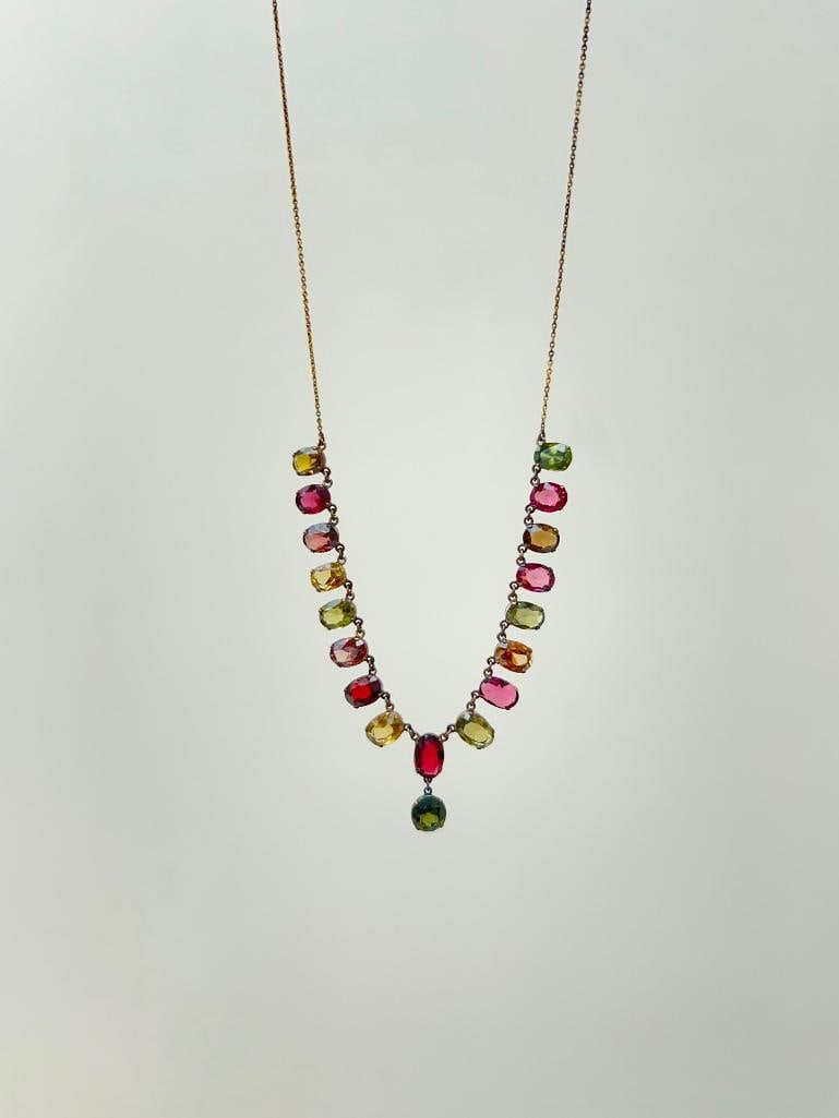 Antique multi gemstone and gold drop necklace - 4