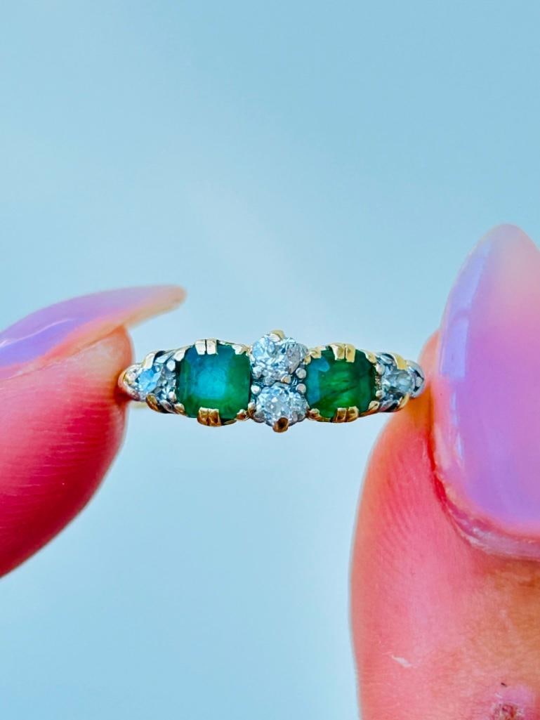 Chunky 18ct Yellow Gold Emerald and Diamond Ring: Chunky 18ct Yellow Gold Emerald and Diamond Ring exquisite emerald diamond ring measurements size UK N US 7 head of ring 19mm x 6mm weight 3.23g materials 18ct