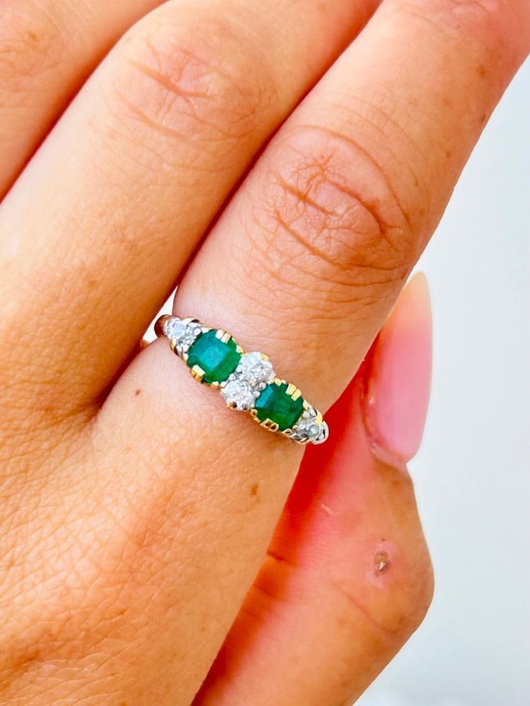 Chunky 18ct Yellow Gold Emerald and Diamond Ring - 3