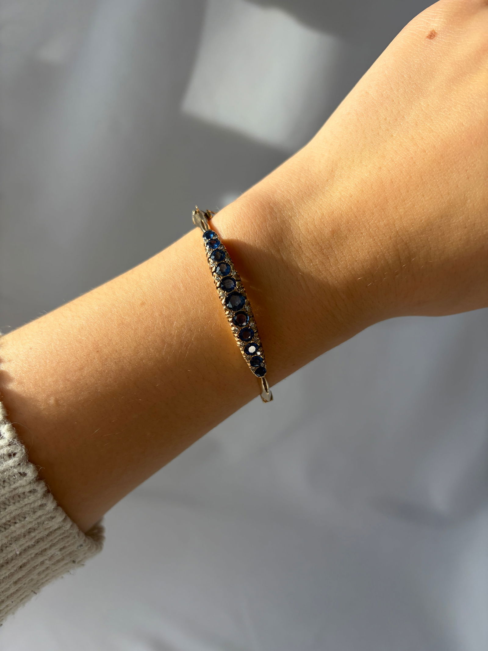 Outstanding Vintage 9ct Gold Sapphire and Diamond Bangle/Bracelet - 9