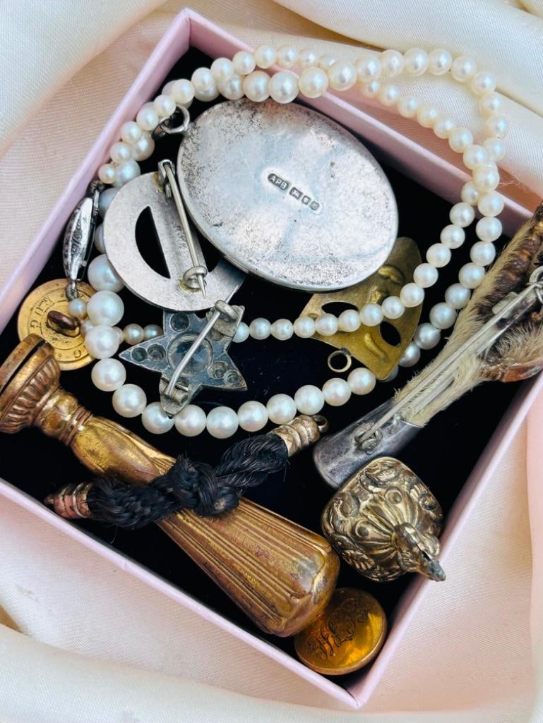 Antique and Vintage Mixed Lot Jewellery inc Silver Scottish Claw, Seal Stamp Hair Jewellery etc - 3