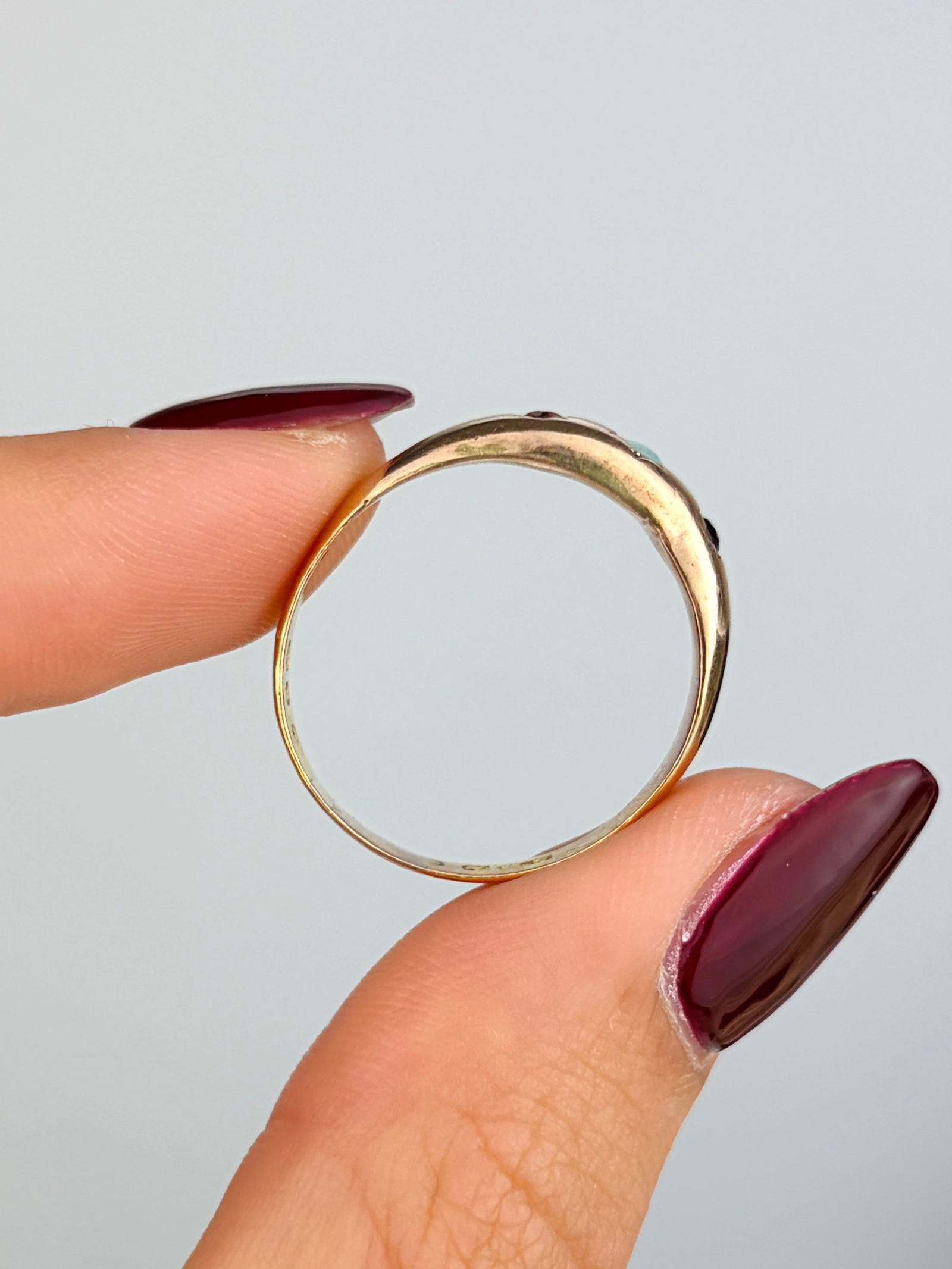 Antique 22ct Gold Opal and Garnet 3 Stone Star Ring - 6