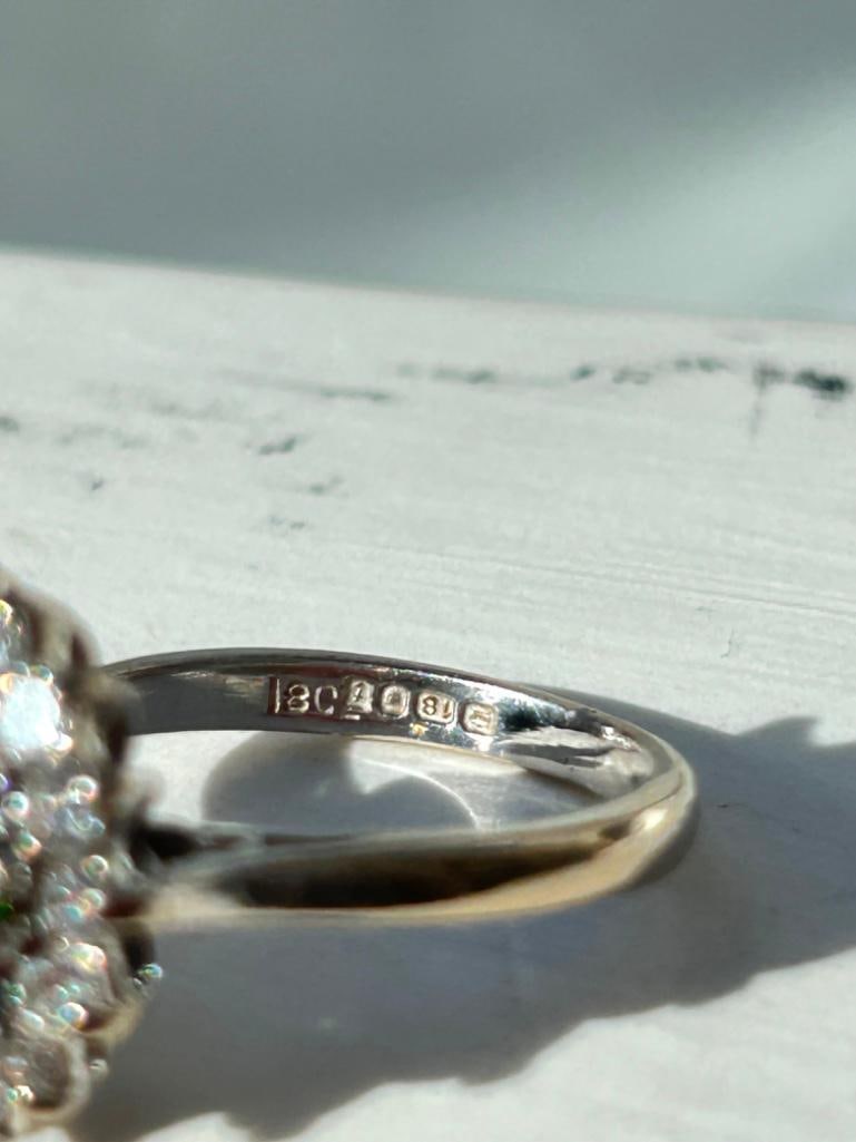 *Vintage 18 Carat White Gold Demantoid Garnet and Diamond Cluster Ring - 8