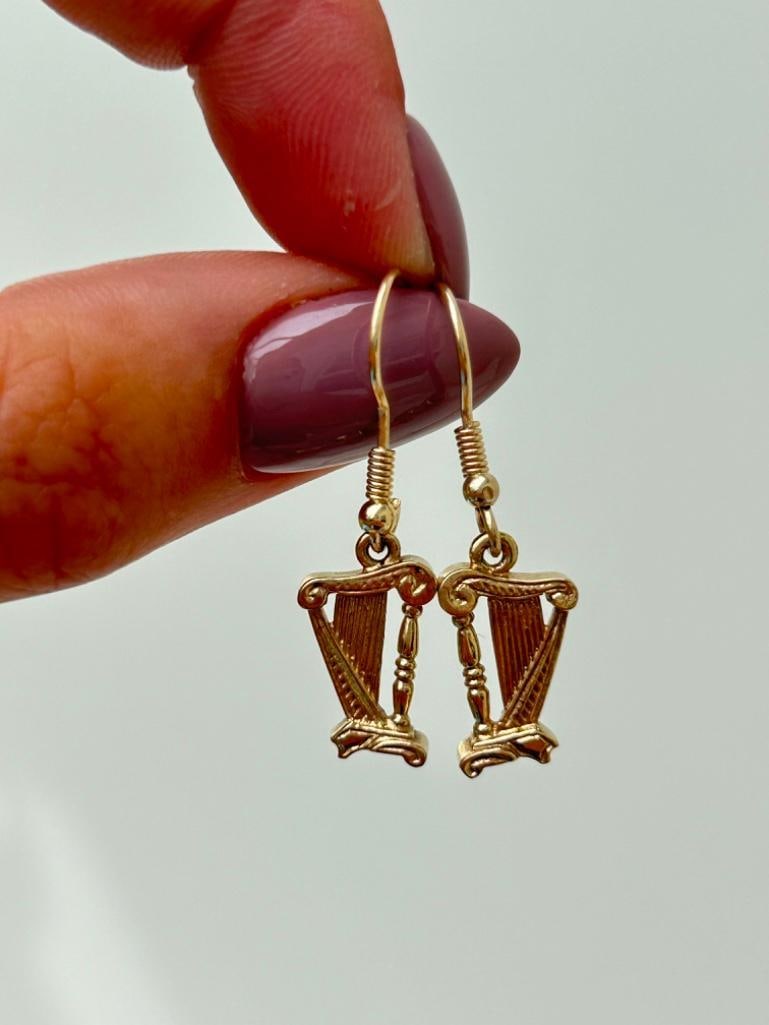 9ct Gold Harp Earrings - 3