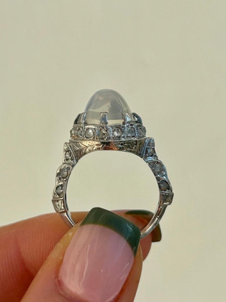 Cabochon Moonstone and Diamond White Gold Statement Ring - 3