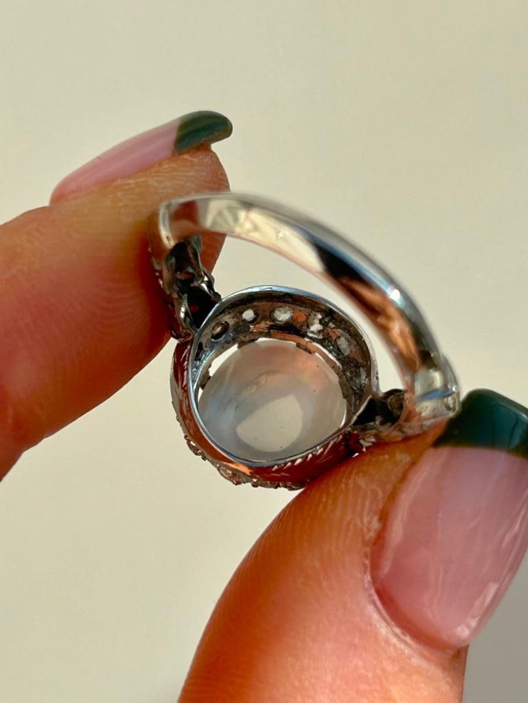 Cabochon Moonstone and Diamond White Gold Statement Ring - 5
