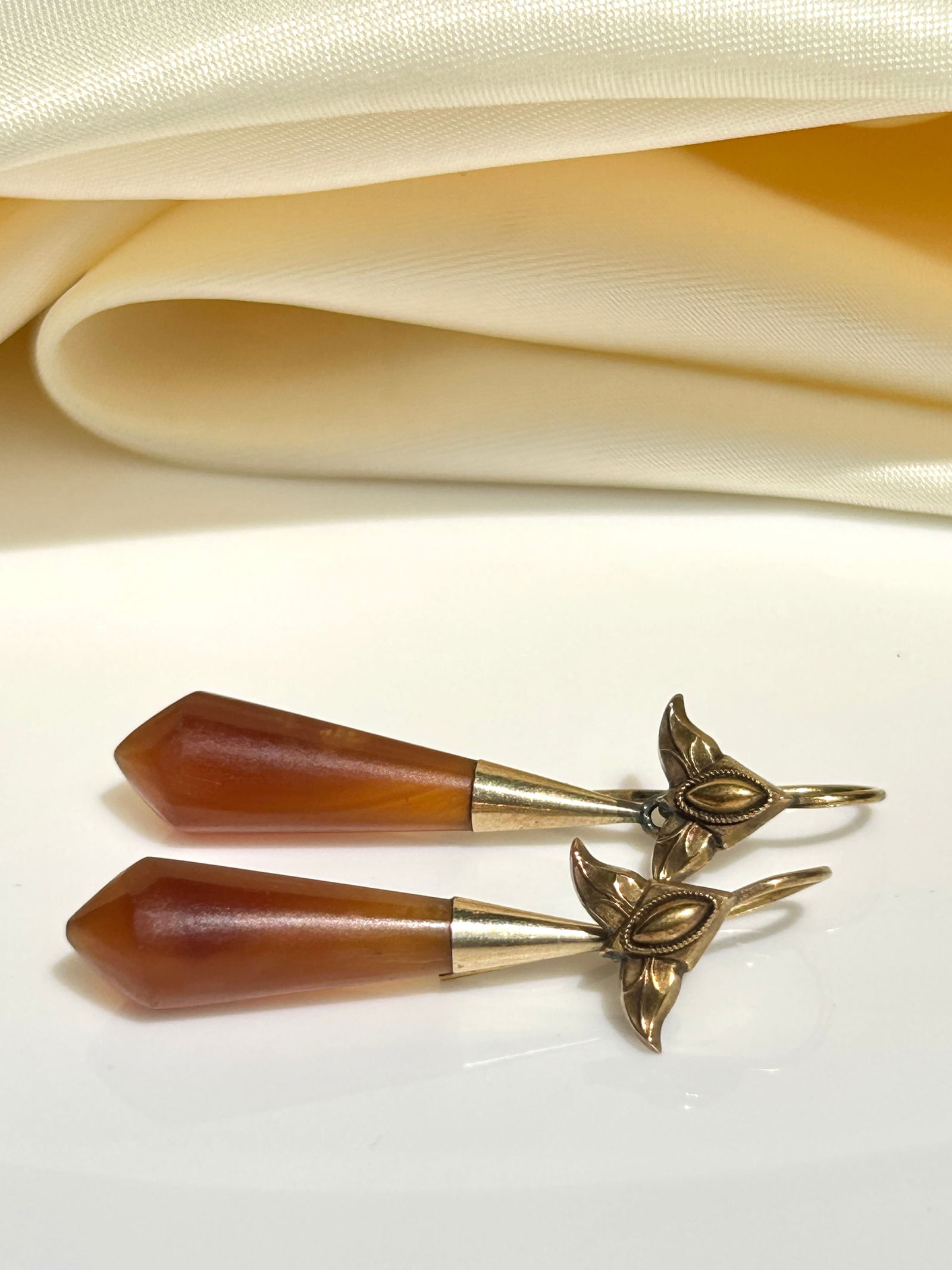 antique Day and night 18ct yellow gold carved drop earrings c 1880 - 2