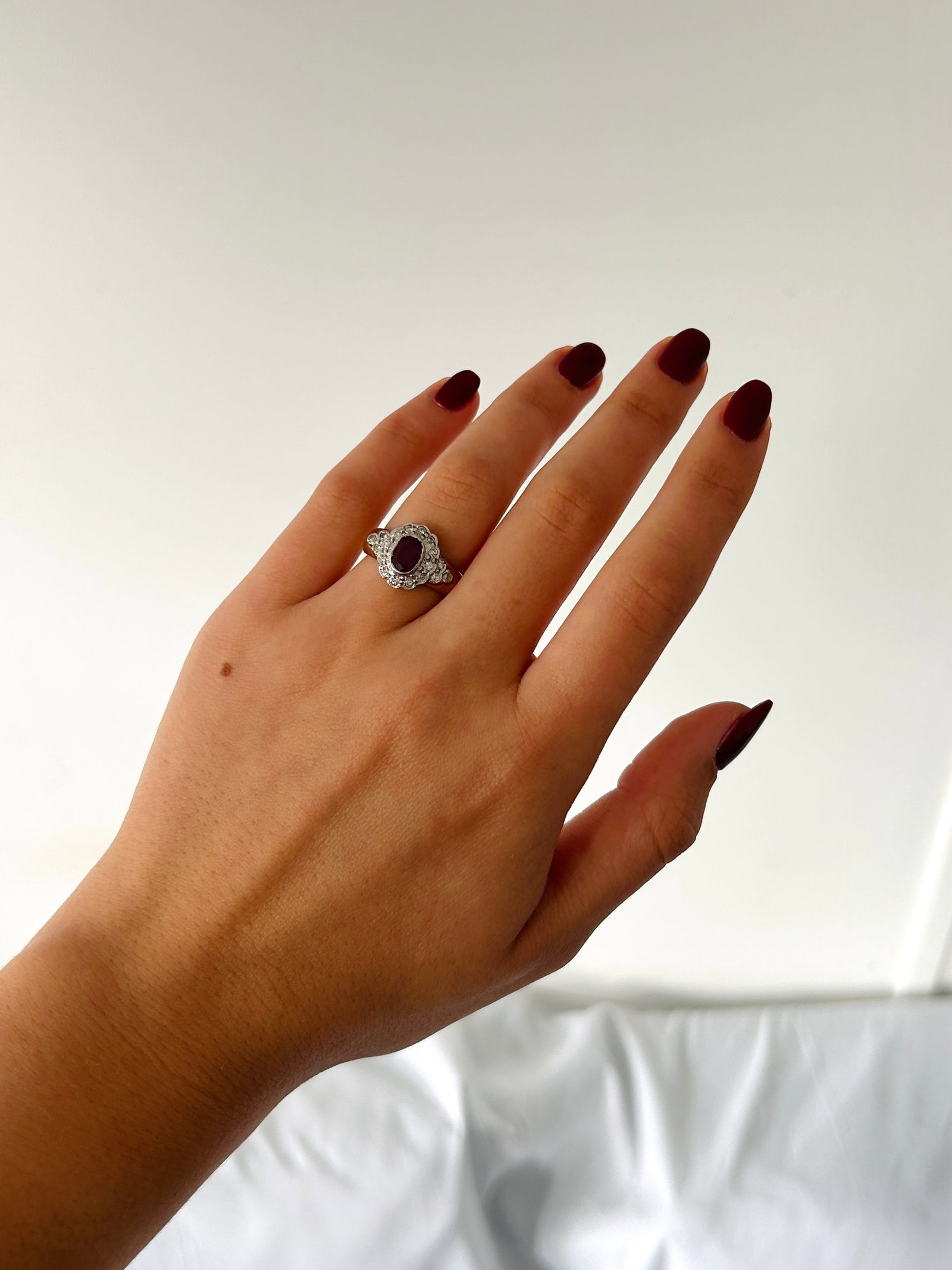 Chunky Vintage 9ct White and Yellow Gold Ruby and Diamond Cluster Ring - 9