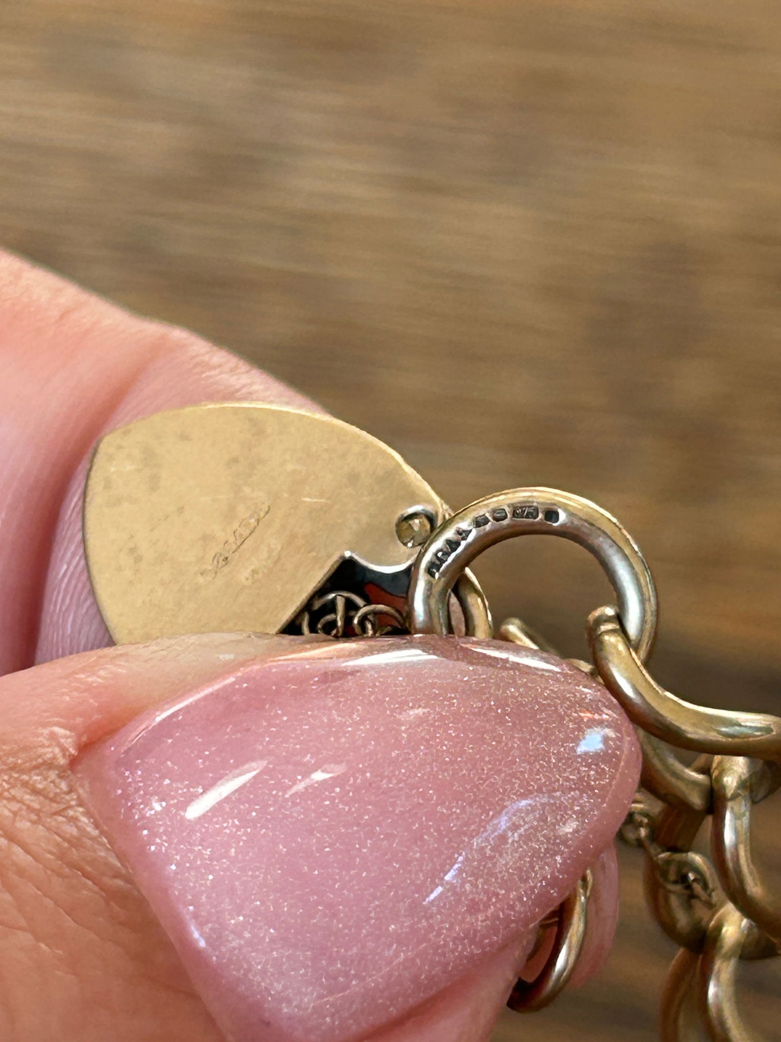 Antique 9ct yellow gold open link curb bracelet with heart padlock - 6