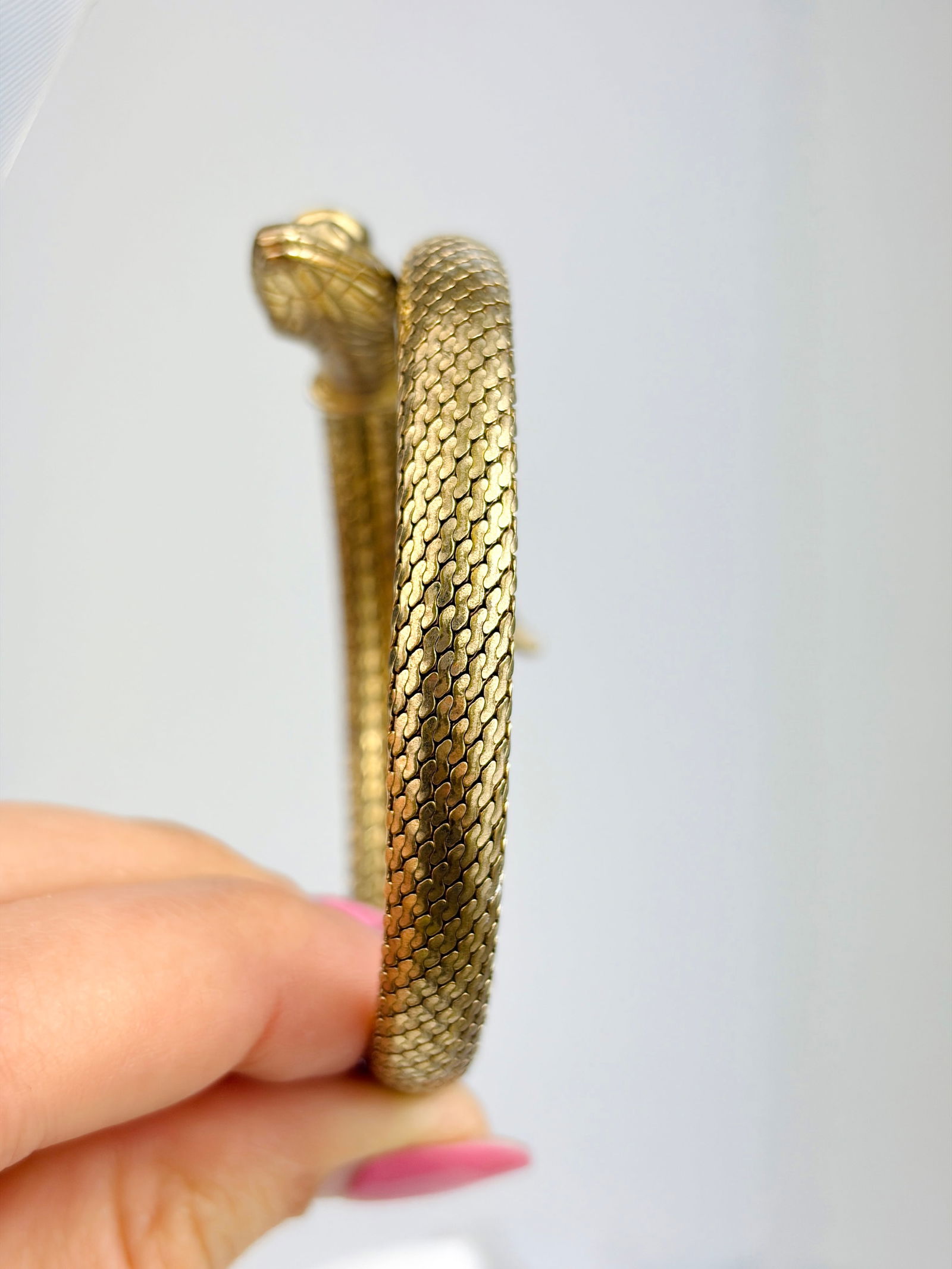 VINTAGE YELLOW METAL COILED SNAKE BANGLE - 2