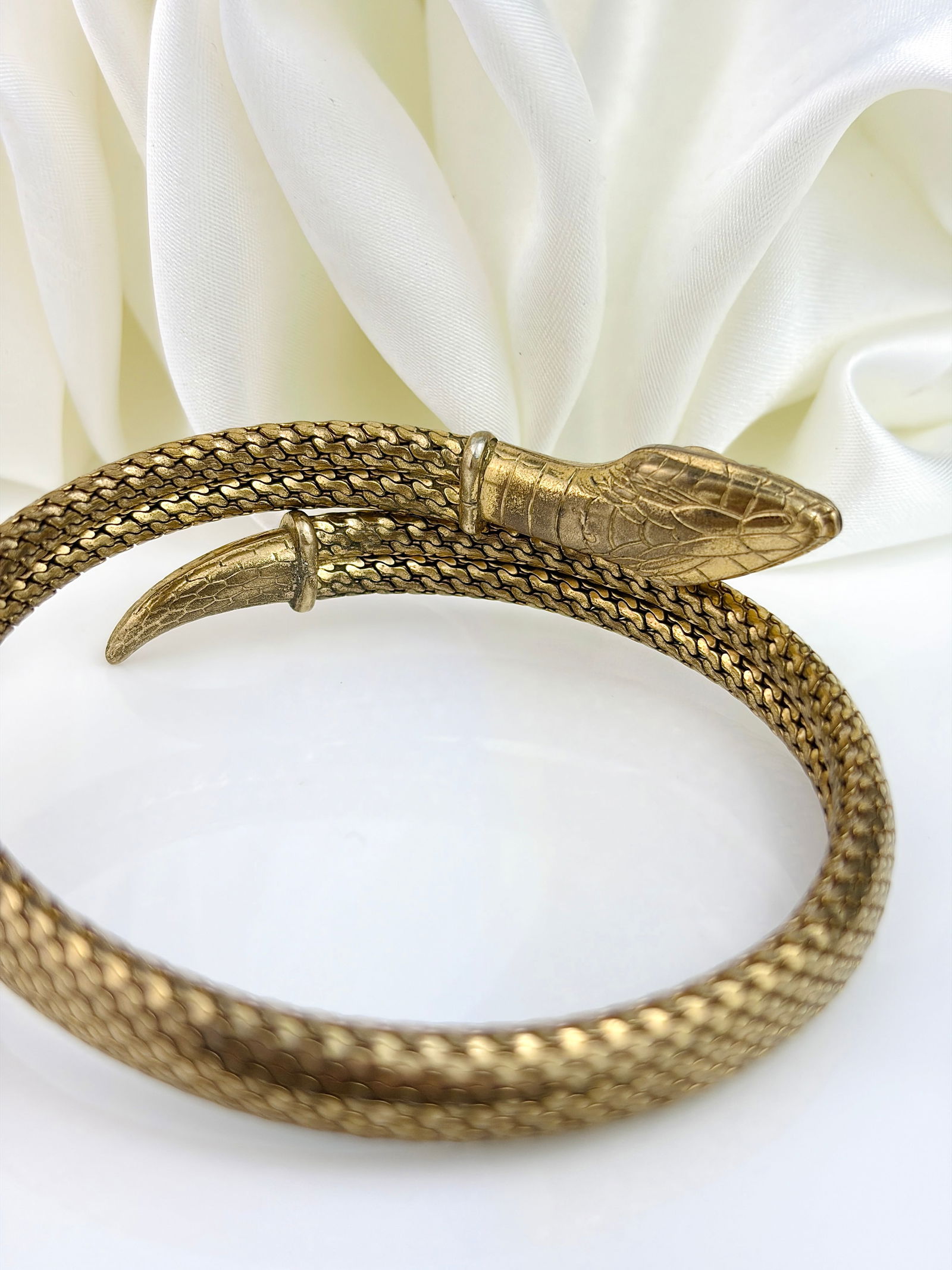 VINTAGE YELLOW METAL COILED SNAKE BANGLE - 3