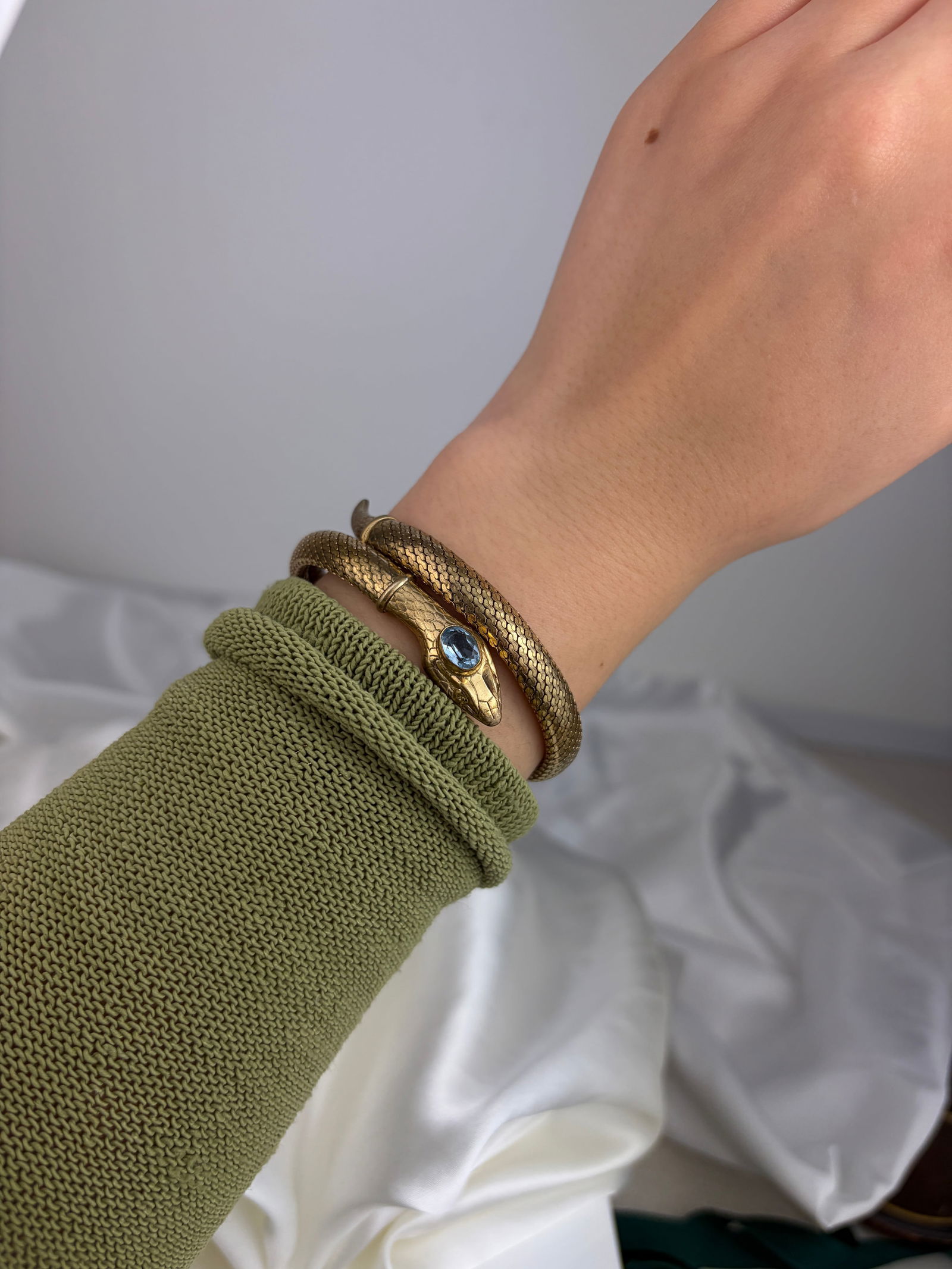 VINTAGE YELLOW METAL COILED SNAKE BANGLE - 5