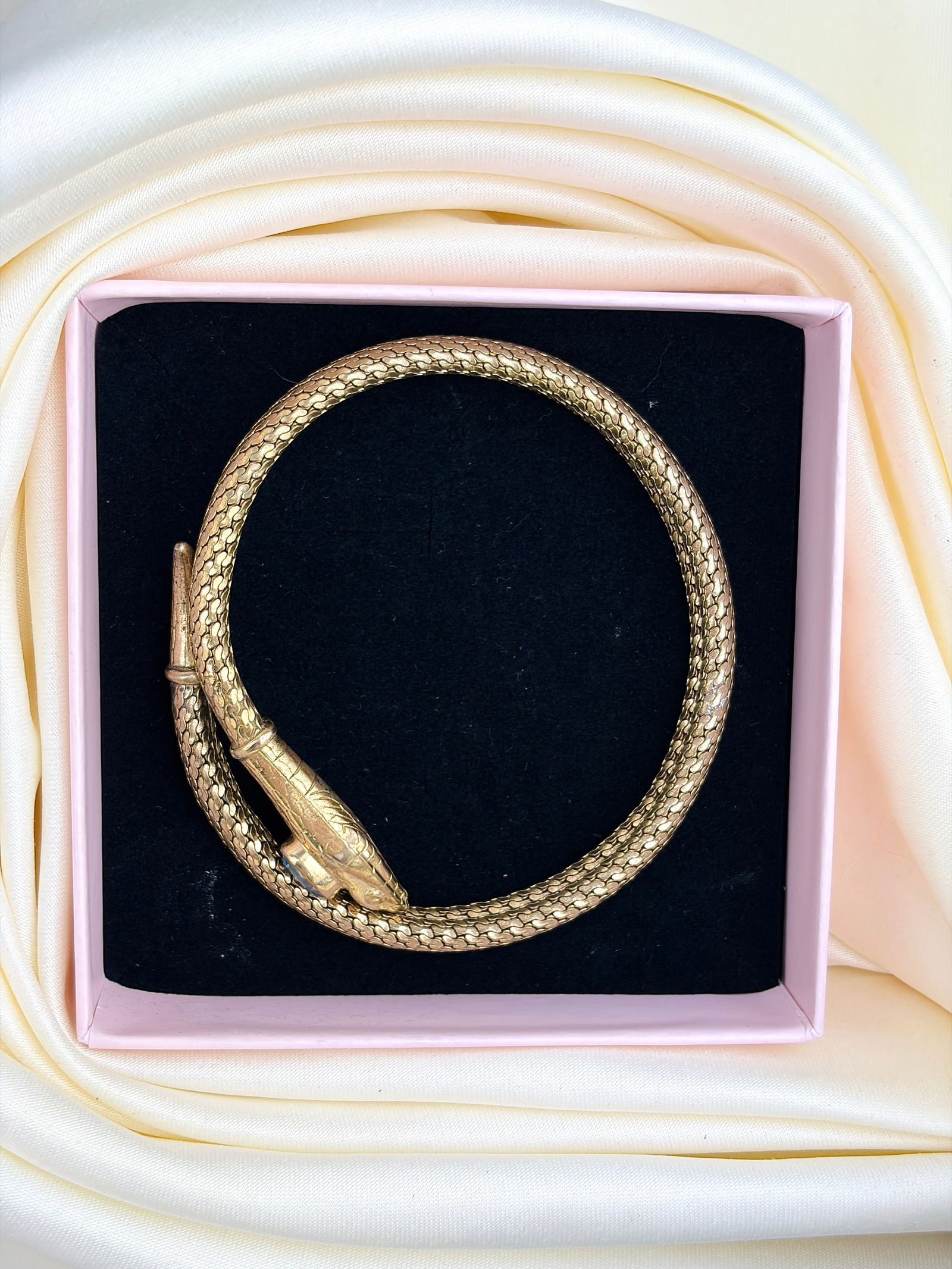 VINTAGE YELLOW METAL COILED SNAKE BANGLE - 6