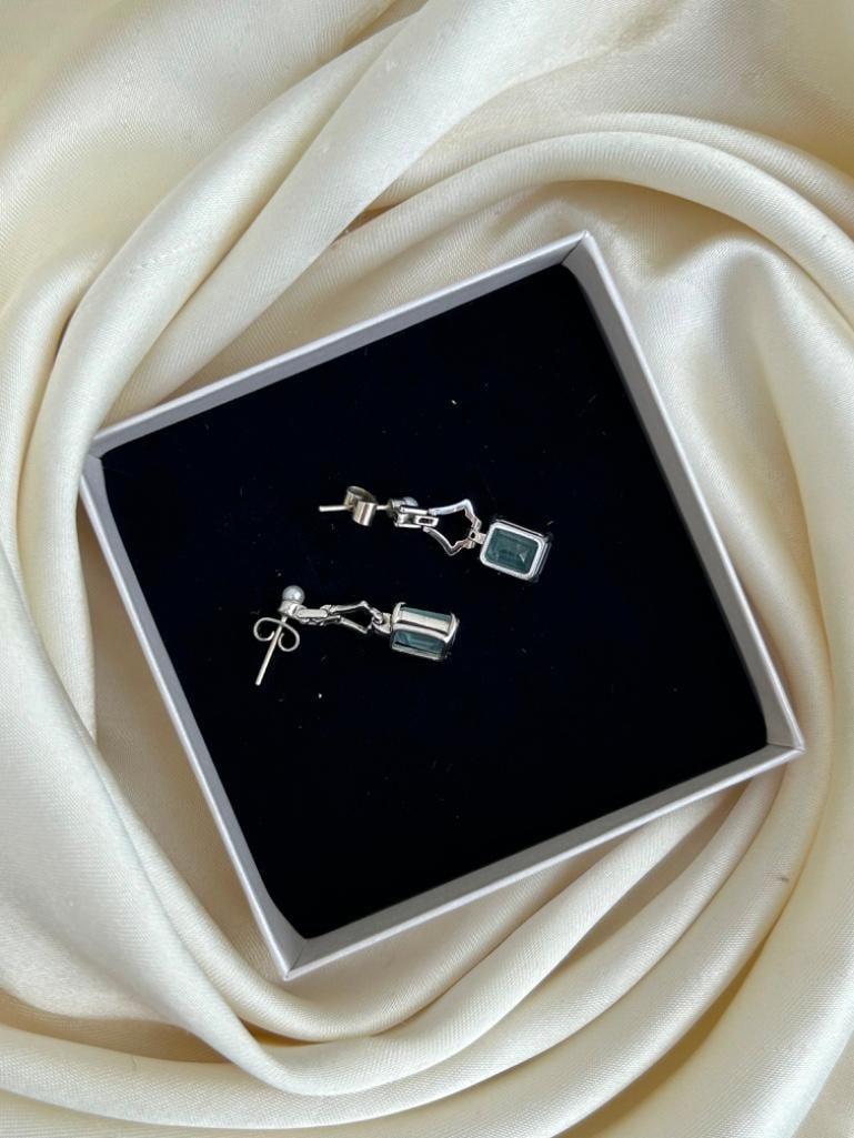 Aquamarine Diamond and Pearl 18ct White Gold Drop Earrings - 4