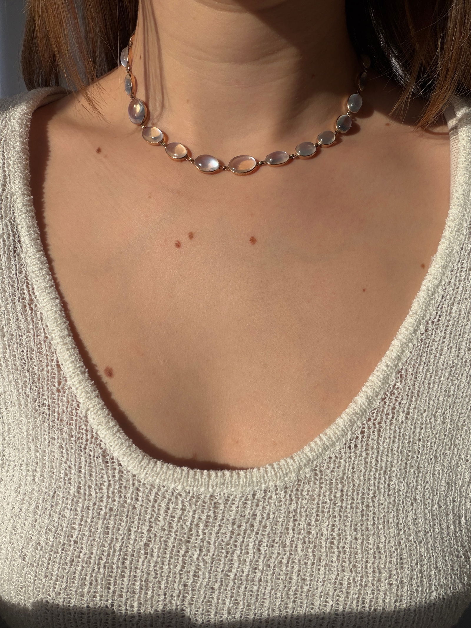 ANTIQUE GOLD CHUNKY CABOCHON MOONSTONE RIVIERE NECKLACE - 2