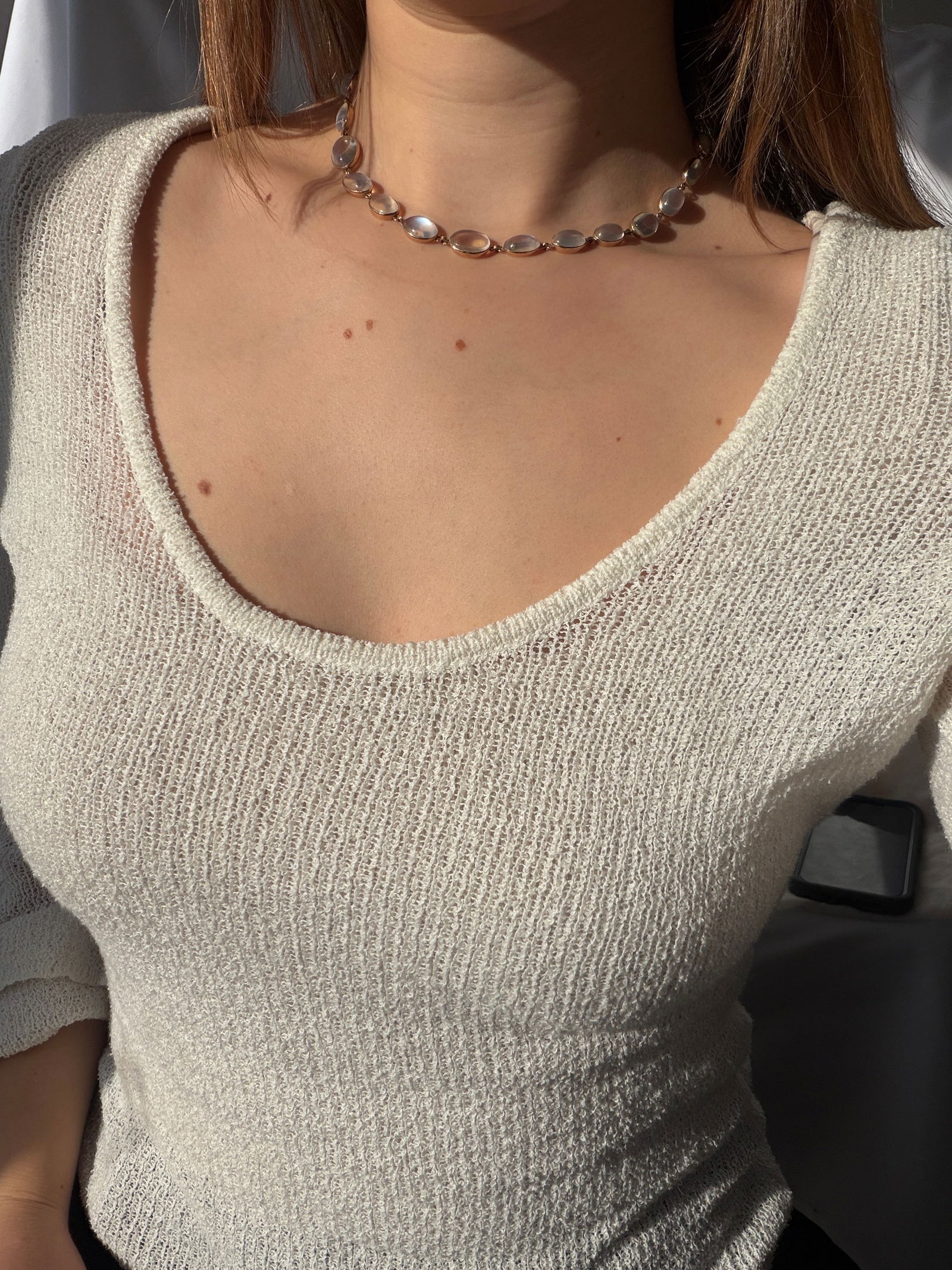 ANTIQUE GOLD CHUNKY CABOCHON MOONSTONE RIVIERE NECKLACE - 3