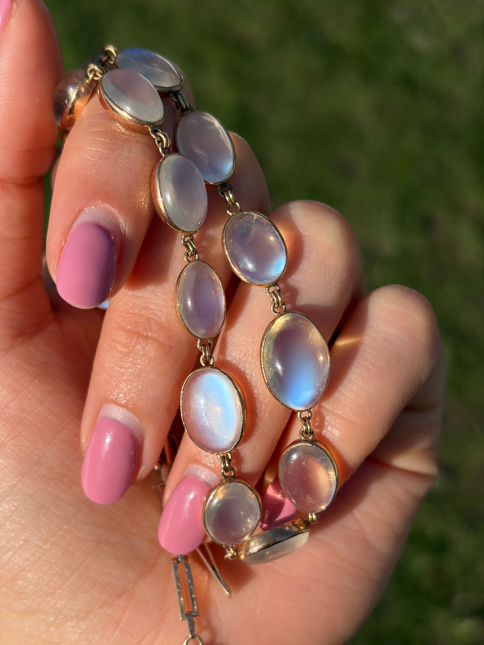 ANTIQUE GOLD CHUNKY CABOCHON MOONSTONE RIVIERE NECKLACE - 4