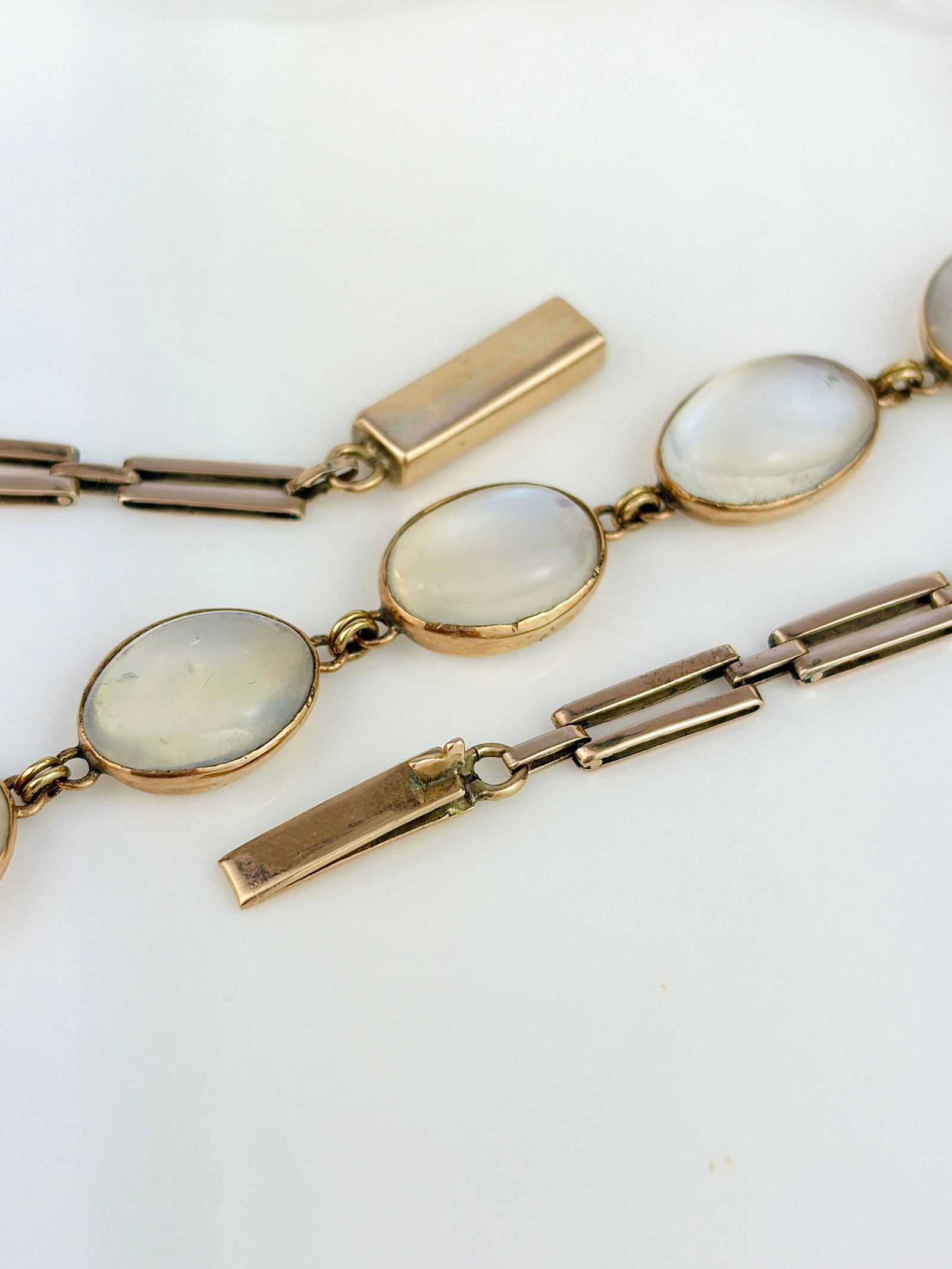 ANTIQUE GOLD CHUNKY CABOCHON MOONSTONE RIVIERE NECKLACE - 8