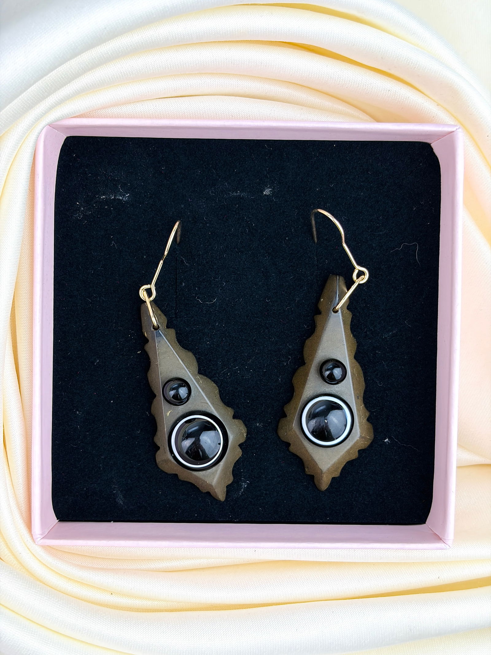 ANTIQUE 9CT GOLD BANDED AGATE DROP EARRINGS - 4