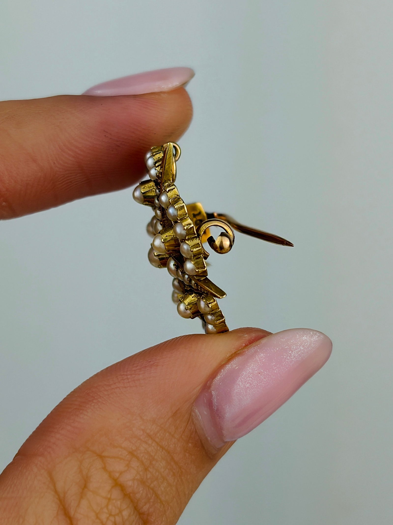 antique 15ct yellow gold pearl starburst pendant / brooch - 2