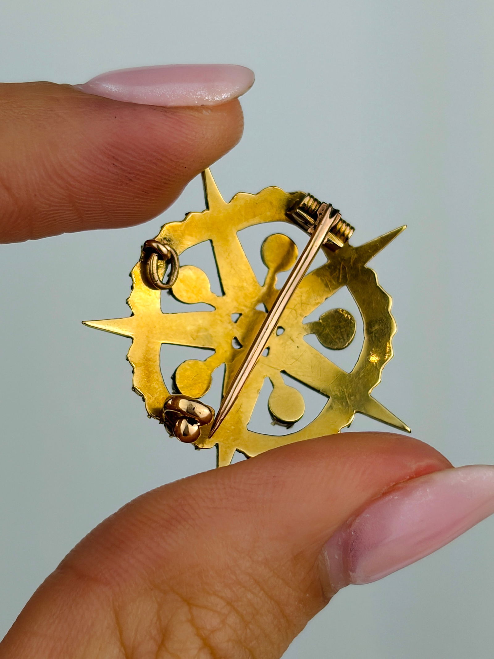 antique 15ct yellow gold pearl starburst pendant / brooch - 3