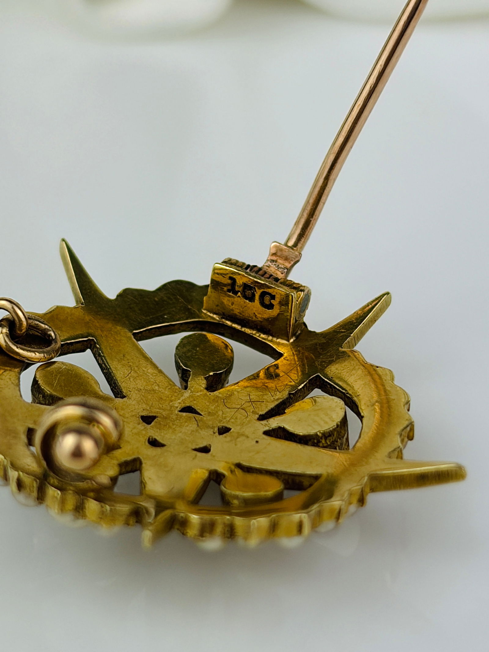 antique 15ct yellow gold pearl starburst pendant / brooch - 4