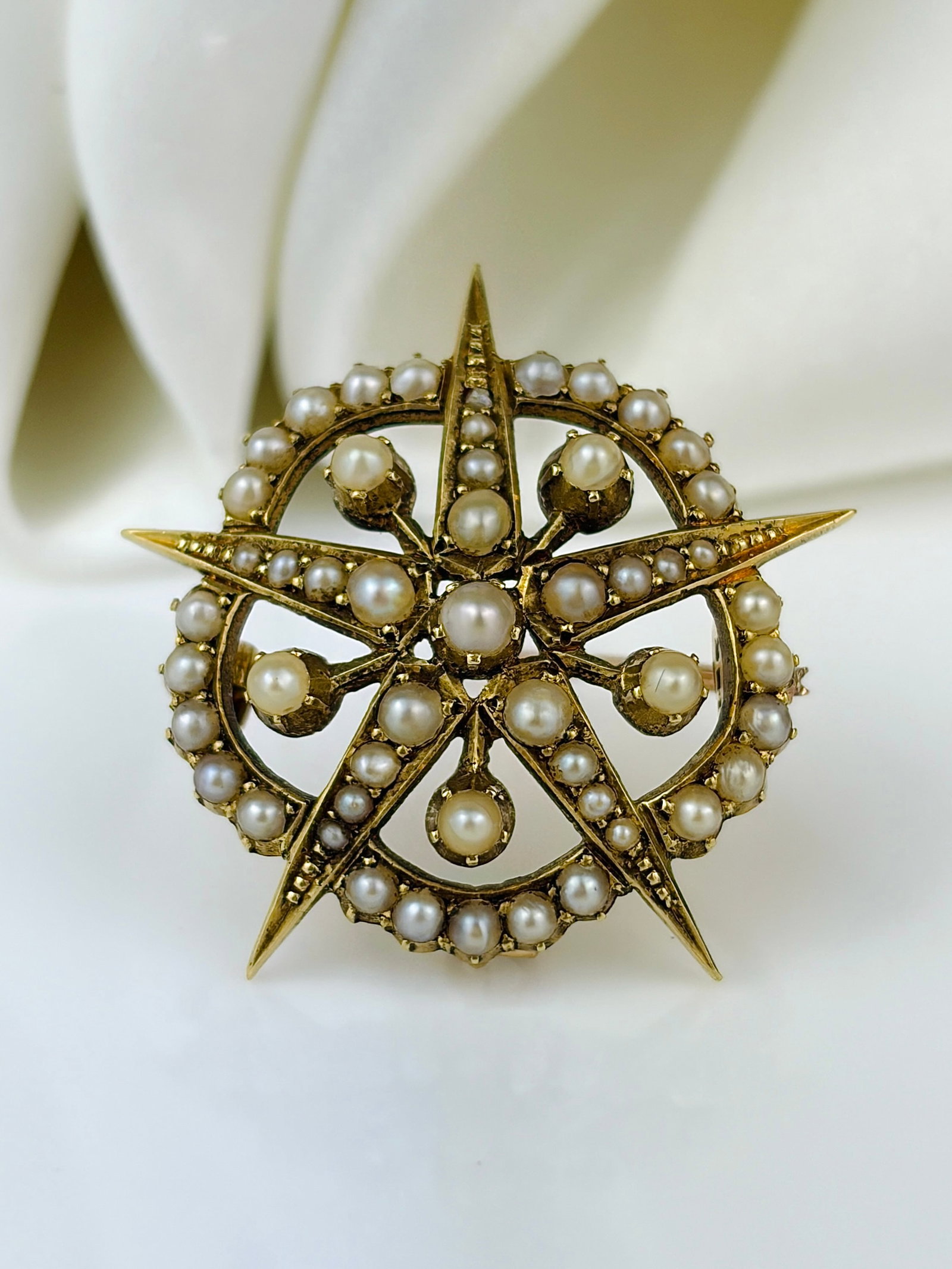 antique 15ct yellow gold pearl starburst pendant / brooch - 5