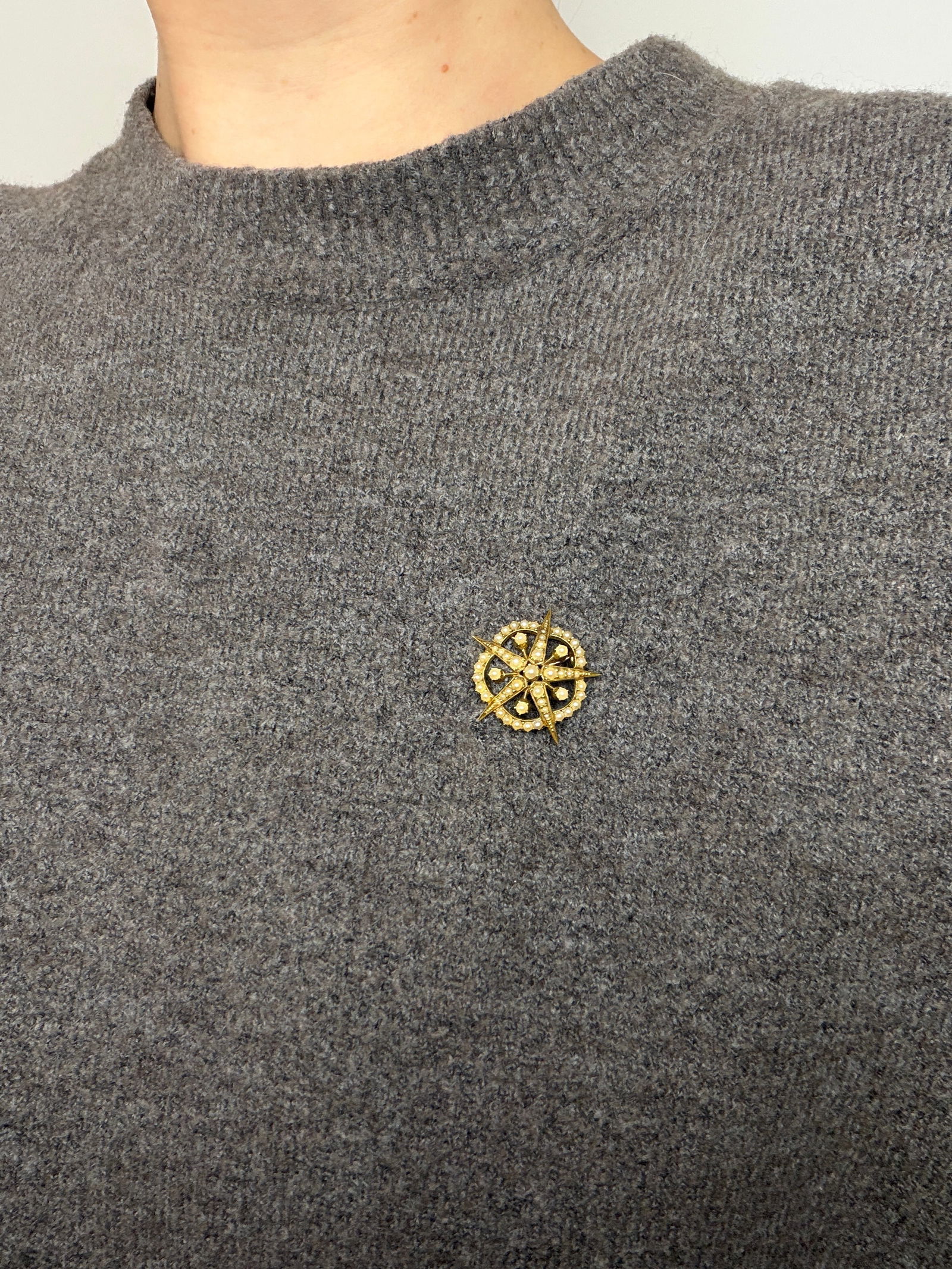 antique 15ct yellow gold pearl starburst pendant / brooch - 7