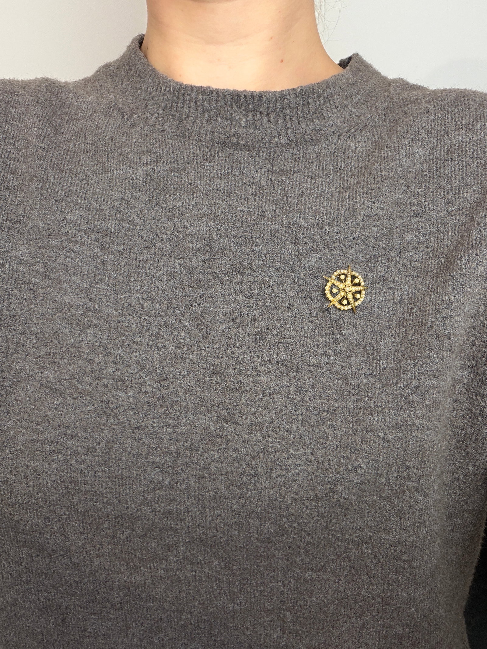 antique 15ct yellow gold pearl starburst pendant / brooch - 8