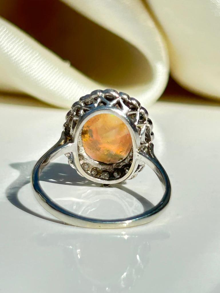 Antique 18ct White Gold Platinum Opal and Diamond Ring - 6