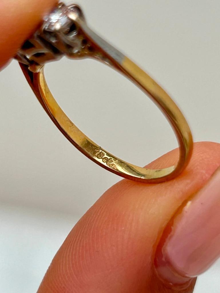 Antique 18ct Yellow Gold Sapphire and Diamond 3 Stone Ring - 7