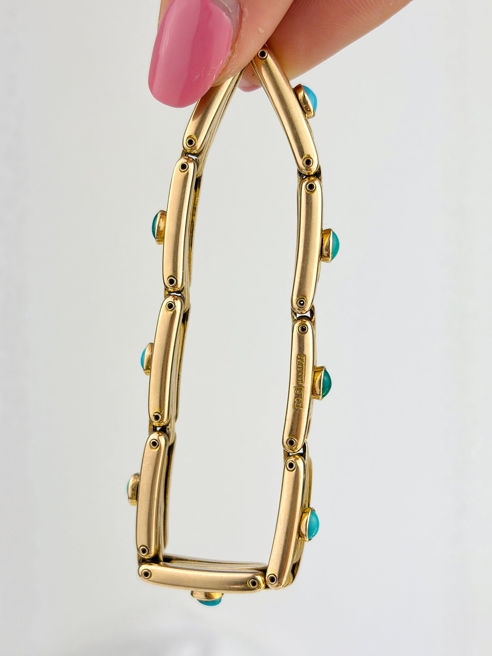 CHUNKY VINTAGE 9CT YELLOW GOLD TURQUOISE BRACELET - 5