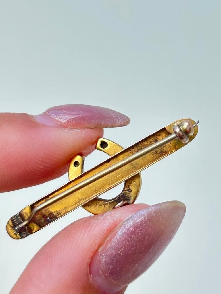 Antique 18ct Yellow Gold Ruby and Diamond Horseshoe Brooch in Antique Box - 5