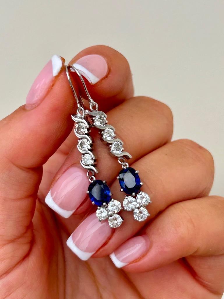 Beautiful Sapphire and Diamond White Gold Drop Earrings - 2