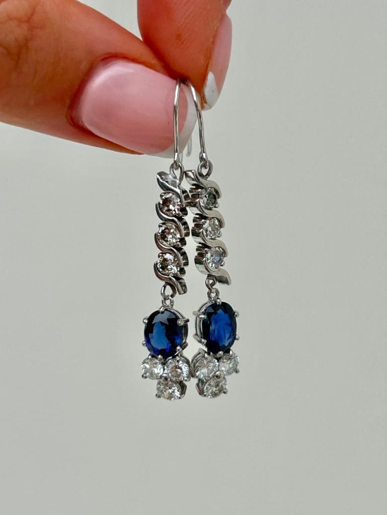 Beautiful Sapphire and Diamond White Gold Drop Earrings - 4