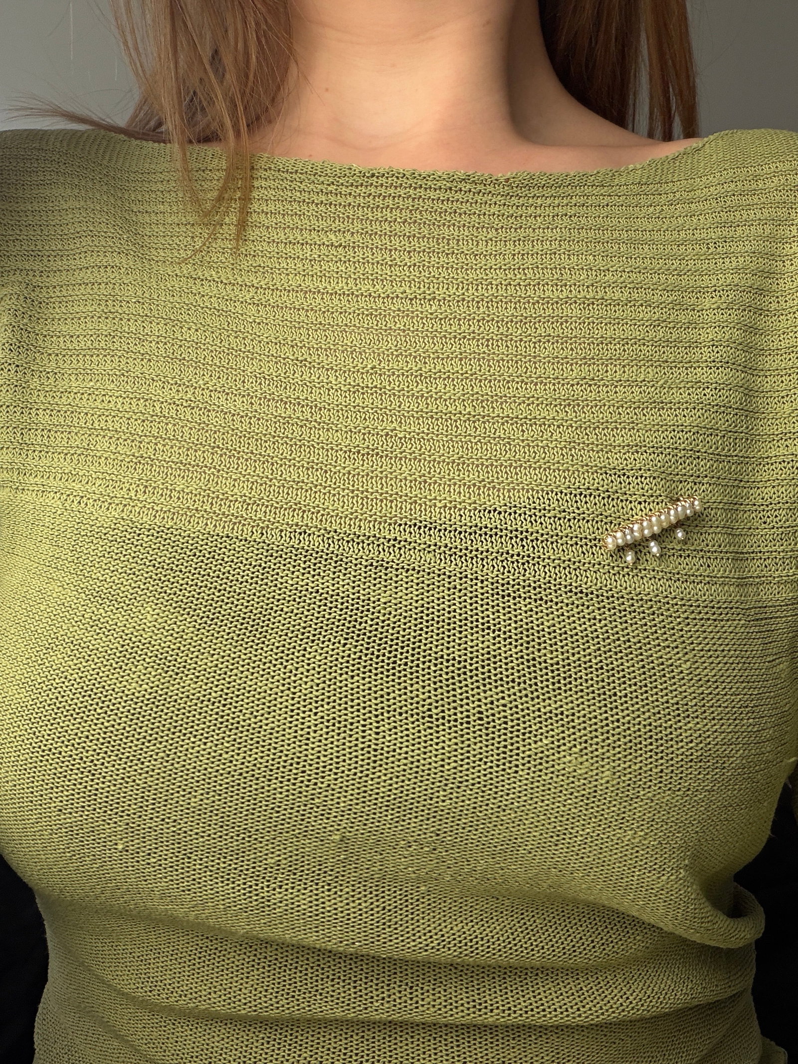 ADORABLE GOLD SEED PEARL DOUBLE ROW AND DROP BAR BROOCH - 5