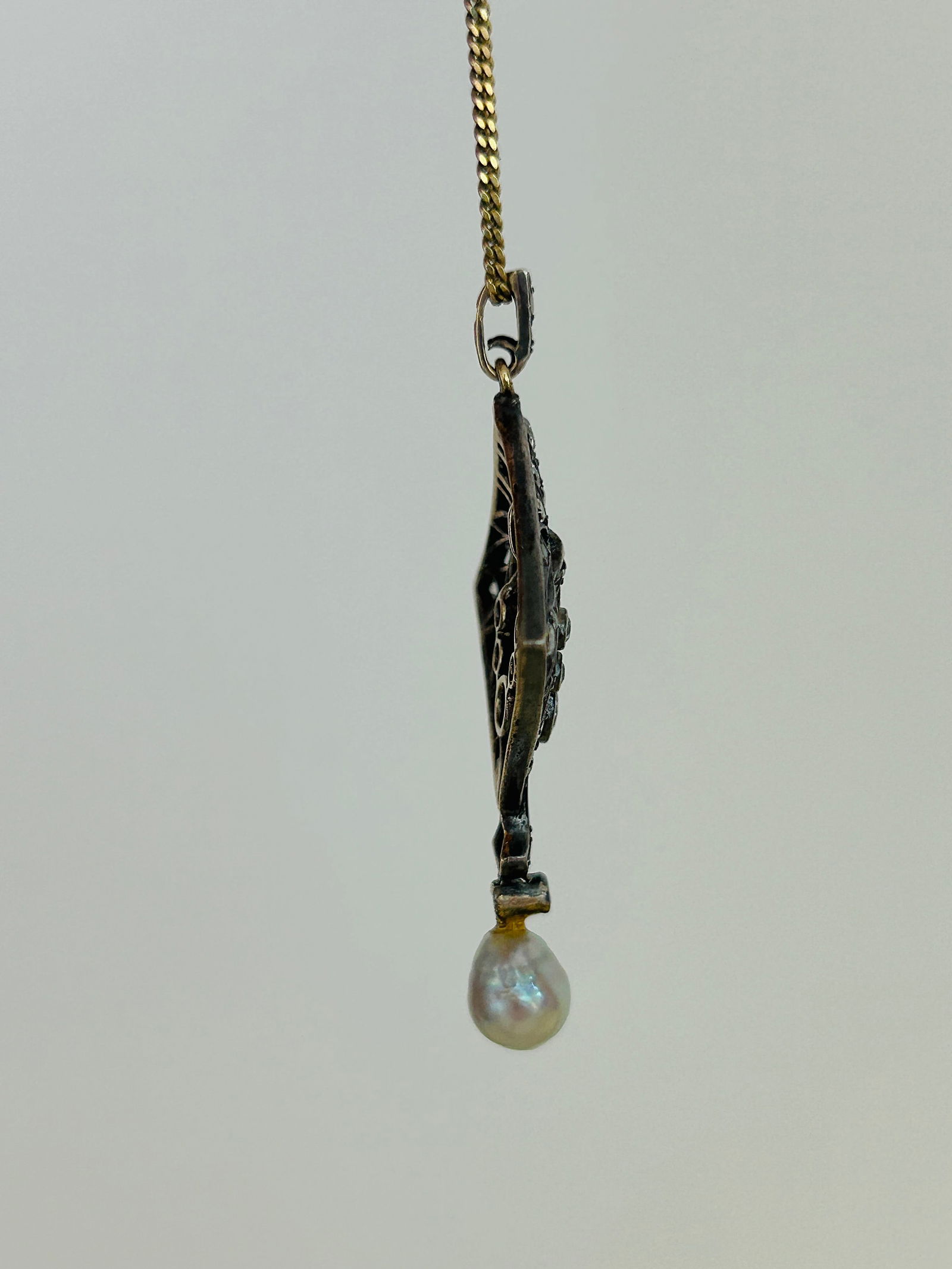 Antique Belle Epoque Diamond and Pearl Drop Pendant - 2