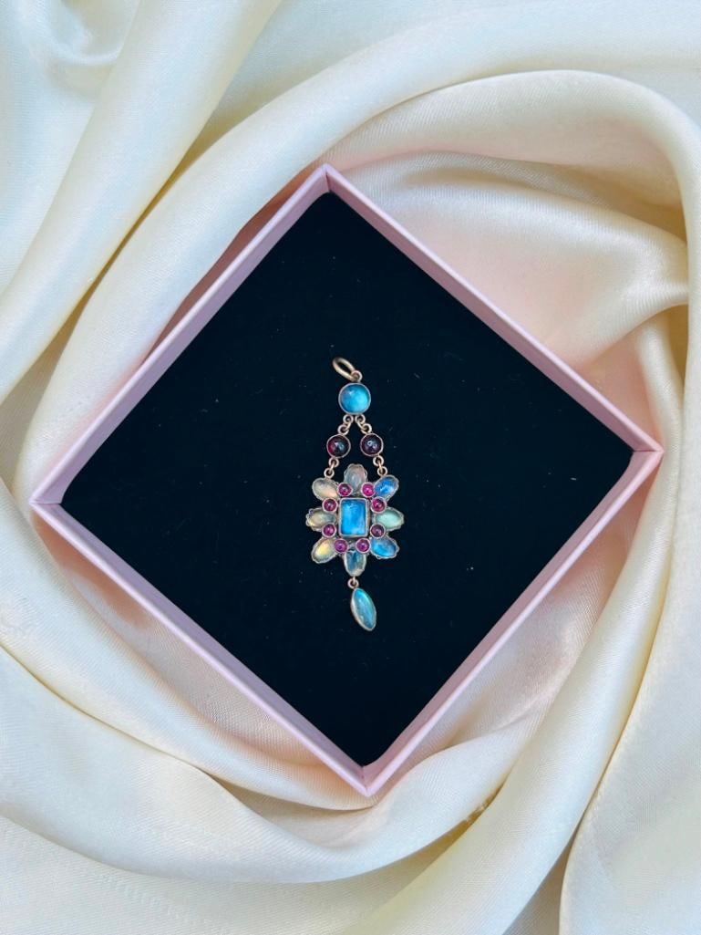 *Antique Moonstone and Ruby Gold Drop Pendant - 10