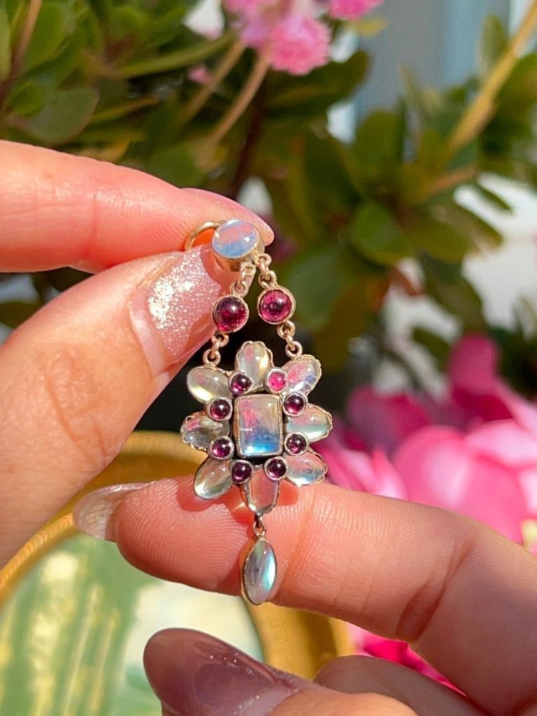 *Antique Moonstone and Ruby Gold Drop Pendant - 2