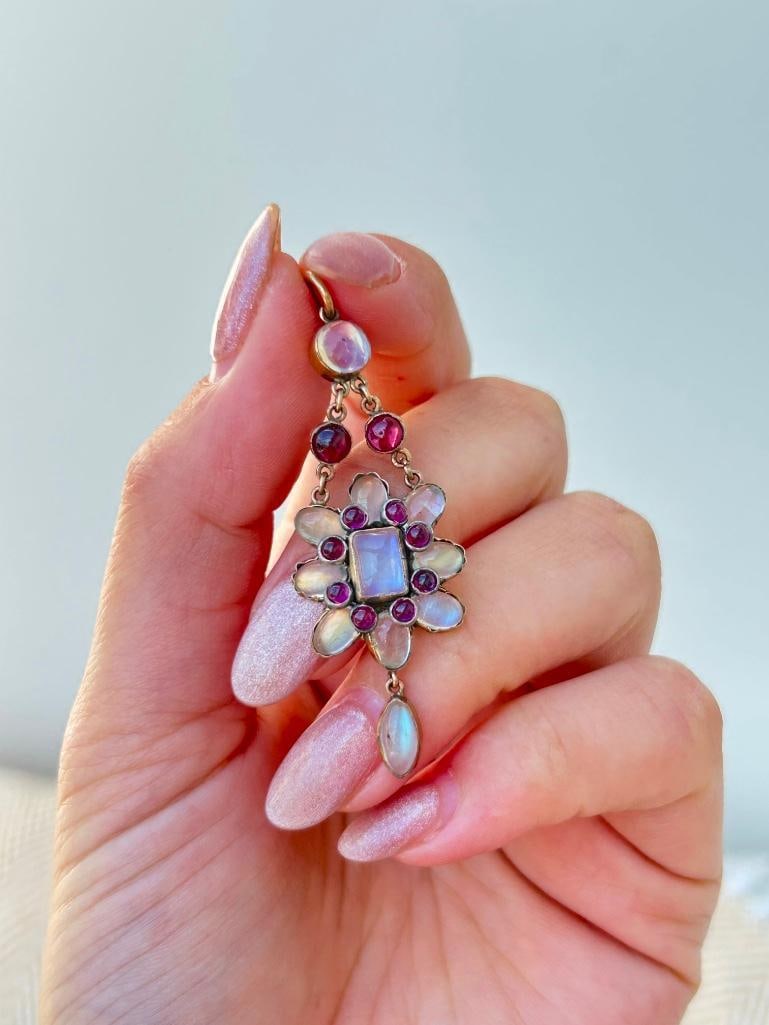 *Antique Moonstone and Ruby Gold Drop Pendant - 3