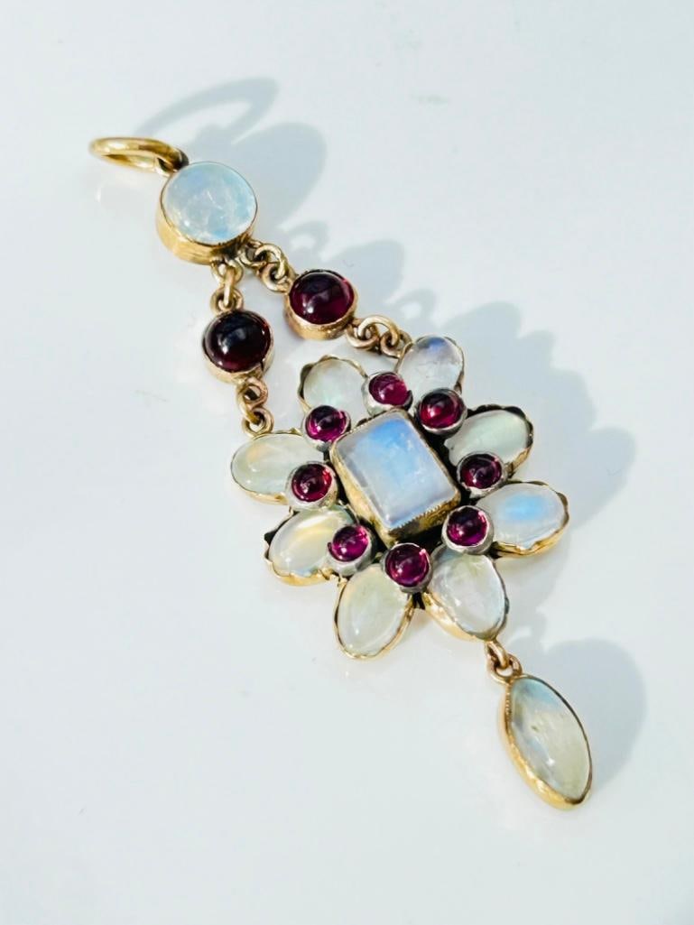 *Antique Moonstone and Ruby Gold Drop Pendant - 5